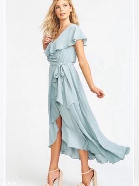 Show Me Your Mumu Jess Ruffle Midi Dress In Silver Sage, Women’s XS, Made in USA